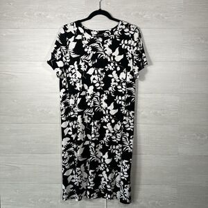 J Jill Women Black and White Floral Dress With Pockets Short Sleeve Size Medium